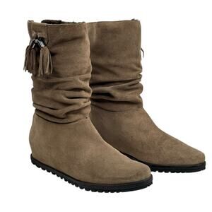 Stuart Weitzman Hidden Wedge Boot SZ 11.5 N Women's Brown Fur Lined Suede Rugged